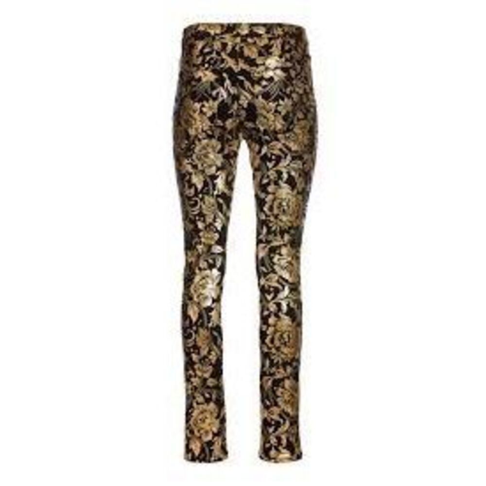 Boston Proper Brocade Pants Black Gold Floral Metallic Glam Maximalist Size 2